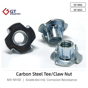Factory Price High Strength YJT 3023 YJT 3002 DIN 1624 M3-M48 Carbon Steel Zinc Plated Claw Nut CL4/8/10 Tee Nuts with Pronge