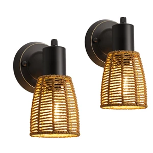Boho Modern Iron Wall Sconces Set 2 Vanity Lights Bathroom Wall Light Fixtures Rotary Switch Amber Shade LED/Incandescent Wall