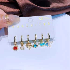 Hot Selling Summer Style Colorful Zircon Small Animal Turtle Rabbit Fish Earrings Set