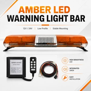 1.2M Ultra-Thin PC LED Warning Light 100W Siren Speaker System IP65 Waterproof 12V/24V Emergency Strobe Light Traffic Safety