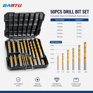 Bartu M35 Cobalt HSS Twist Drill Bit Set 1.0-3.0mm High Precision Micro Drill for Stainless Steel 135° Split Point Fully Ground