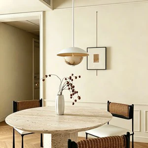 Pendant Light Modern Alabaster Half Dome Shade Copper Marble Chandelier Fixture Ceiling Light Luxury Design Dining Table Beside