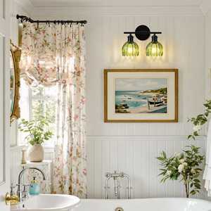Brushed Gold Vanity Lights For Bathroom With Ribbed Green Tulip Glass Shade Vintage Vanity Wall Lights For Mirror Bedroom