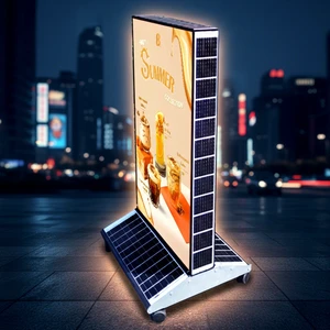 Equipped with Casters for Easy Movement Outdoor Vertical Solar Light Box Double Sided LED Light SensorAutoLightupCommercialSign