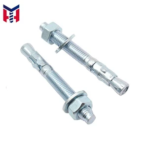 Through Bolt Flat Head Concrete Wedge Anchors Carbon Steel DIN Standard 1/4 3/8 1/2 5/8 3/4 Inch Sizes Zinc Plated Finish
