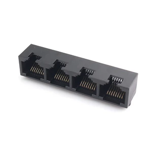 HAXN 8017 8P8C 1X4 W/O Shield W/O LED Side Entry Latch up Black Through Hole Pin RJ45 Connector RoHS Compliant -40~85