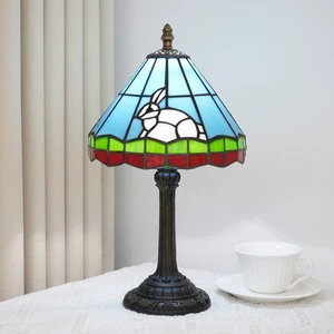 Easter Cute Rabbit Stained Glass Table Lamp Small Bunny Tiffany Style Home Study Room Decor Reading Lamp,Kids Gift