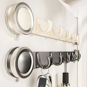 Suction Cup Adhesive No-Drill Wall-Mounted Hook Row for Living Room Clothes Storage Rack Space Aluminum Construction