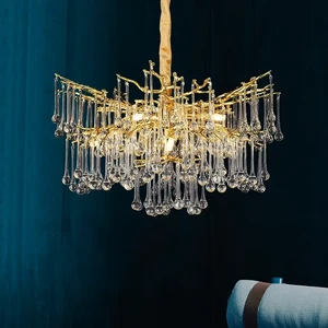 Modern Luxury Duplex Living Room Chandelier Creative Water Droplet French Villa Dining Room Branch Art Crystal Lamp