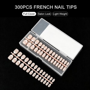 300PCS Pre Made French PMMA Nail Tips Nude Full Cover False Nails Thin Curve Almond Stiletto Press On Nails Salon Manicure