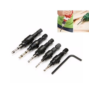 5pcs Woodworking Hex Shank 2 Flute Tct Carbide Carpentry Drill Bits Countersink Drill Bit Set for Wood
