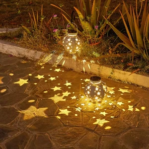 Garden Star Lantern Lamp Hanging Solar Lights Outdoor Waterproof Metal Solar Light for Patio Yard Table Sun Moon Star