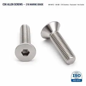 CSK Allen Screws M4 M5 M6 M8 M10 M12 Countersunk Hex Socket Flat Head Cap Screw DIN 7991 Stainless Steel 316 A4-80 Marine Grade