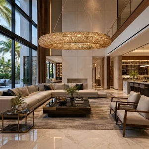 Luxury Oval Glass Chandelier Modern Gold Ring Pendant Light For Hotel Lobby Villa Living Room Dining Room Project Lighting OEM