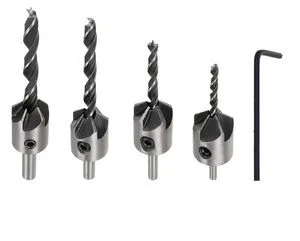 HSS Countersink Drill Bits Set- 4Pcs Counter Sink Bit for Wood Woodworking Carpentry Reamer with 1 Free Hex Key Wrench