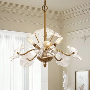 3 Lights Clear Vintage Flower Shaped Glass Shade Pendant Light for Balcony Bed Bedside Restaurant Chandelier