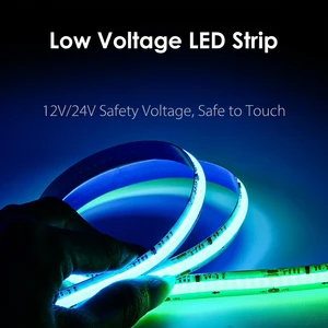 Flicker Free RGB COB LED Strip Light 12V 24V Safe to Touch Flexible Linear Tape for Home Office DIY Under Cabinet Lighting Decor
