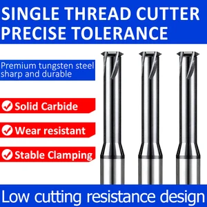 Solid Carbide Single Thread Milling Cutter M1-M24 Metric Thread Mill for Internal & External CNC Machining OEM 55HRC