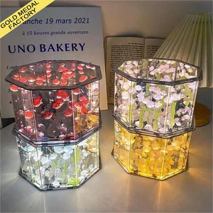 Handmade Modern Night Music Box with LED Tulip Octagon Mirror ABS Battery-Powered Warm White Light Bedroom Decor DIY Night Light