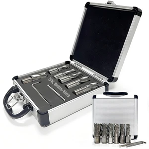 8Pcs 3/4 Inch Weldon Shank M2 Annular Cutter Set Mag Drill Bits Kit with 1 Pilot Pin & 1 Hex Wrench for Magnetic Drill Press