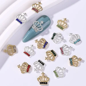 High Quality Bulk Silver Gold Metal Alloy 3d Crown Charms Nail Rhinestones For Nail Art