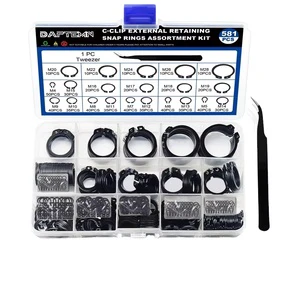 581pcs External Retaining Rings Assortment Kit Black Alloy Steel Snap C-Clips Sizes M4-M28 Seals Product Category