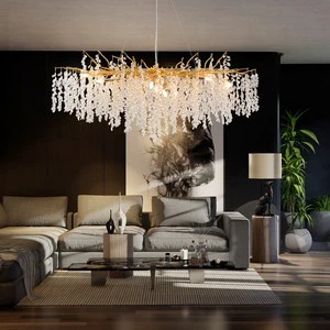 PM Gold Luxury K9 Crystal Modern Chandelier Grape Grain Shape Pendant Lamp Aluminum Branches Restaurant Living Room Light