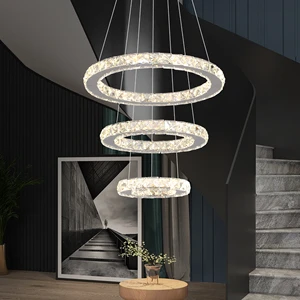 USA Stock 3 Ring Crystal Chandelier LED and Remote Control Pendant Light Chandelier For Commercial Project Restaurant Bedroom