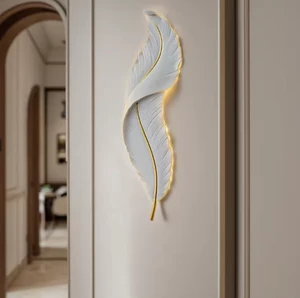 ModernFeather Wall LampResin Indoor Background Wall Decoration Wall Lamp Living Room Bedroom LED Color Wall Lamp Tri Color Light