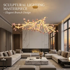 Modern Style Designer Luxury Small Gold Crystal LED Chandelier with Flower Branch Design for Hotel and Restaurant Decor