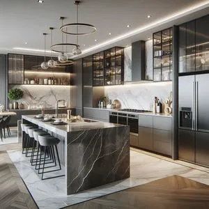 CBMmart RTA Modular Kitchen Cabinets Custom Aluminum Frame Glass Door Design Plywood Carcass Laminate Drawer Basket LED Strip