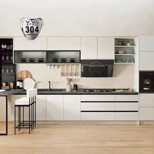 Modern Creamy White SS304 Contemporary Light Luxury Breakfast Bar Easy To Clean Eco-friendly Villa Kitchen Cabinet