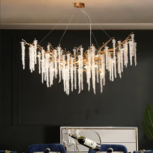 French Light Luxury High-End Crystal Chandelier Full Copper Branch Pendant Light For Villa Living Room & Bedroom