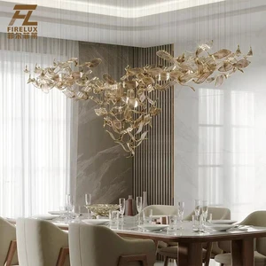 Firelux Customized Villa Hotel Staircase Indoor Large-sized Brown Gold Border with Striped Twisted Leaf Branch Chandelier Light