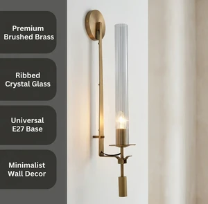Nordic Luxury Gold Wall Fixture Fluted Glass Cylinder Sconce Elegant Interior Decorative Lighting for Hallway Indoor Wall Light