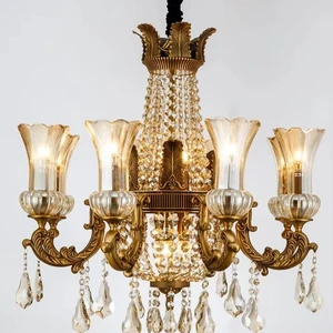 Best Quality European Light Glass Brass Crystal Chandelier for High Ceilings