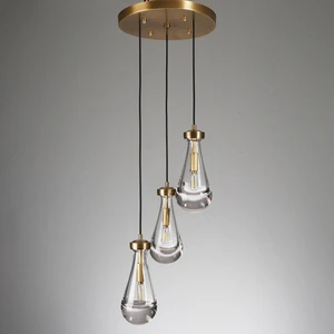 Modern Luxury 3-Light Teardrop Glass Chandelier with Brushed Brass Round Canopy LED Pendant Light