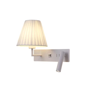 Modern Led Wall Lamp White Fabric Lampshade Hotel Wall Lamp for Home Bedroom Decorative Wall Lamp with LED Reading Spotlight