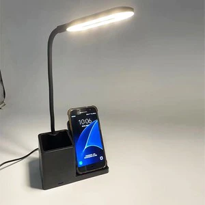 2022 QI Wireless Charger Stand Reading Lamp Book Light Eye Friendly Dimmable Office LED Desk Lamp With Pen Holder