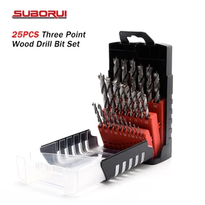 SUBORUI 25pcs HSS 4241 Fully Ground Round Shank Wood Brad Point Drill Bits Set with 13mm Length for Hard Wood Drilling