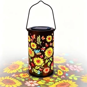 Solar-Powered Hollow-Design Projection Lantern Outdoor Courtyard Sunflower Light-Effect Hanging Lamp Waterproof Garden Light