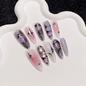New Chinese Cool Feeling Guofeng Butterfly Design Full Cover Resin Pre-designed Customizable Nail Art Long Finger Nails Glue