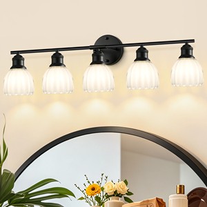 Bathroom Light Fixtures Black 5-Light Bathroom Vanity Light Over Mirror Modern Vanity Lights For Bath Room With Frosted Shade