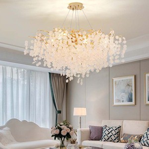 French Aluminum-gold Snow Glass Lamp Hotel Living Room Tree Branch Raindrop Light-emitting Diode Crystal Chandelier