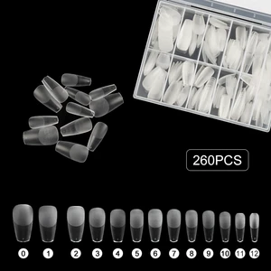 260PCS Semi Matte Full Cover Coffin Nail Tips PMMA Soft Gel Nail Tips Matte Cuticle Edge False Nail Tips For Salon