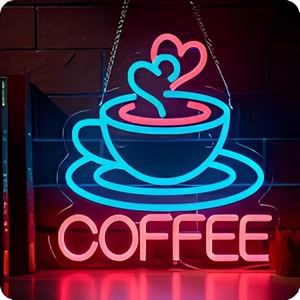 Factory Custom Coffee Neon Sign with Logo, LED Coffee Pattern Neon Light, Wall Mount Advertising Neon Lamp for Catering Store