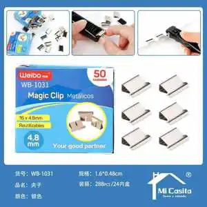 WeiBo Magic Clip 16x4.8mm Metallic Reusable Office Binding Clips 50 Pieces
