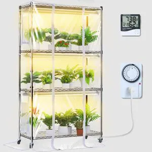 180W 4-Tier Plant Stand with Full Spectr Grow Light Thermometer Cover Shelf Enhanced Readability Garden Lighting