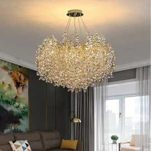French Luxury Villa Raindrop Crystal Chandelier Lighting Hall bar Decoration Modern Metal Restaurant Branch Crystal Pendant Lamp