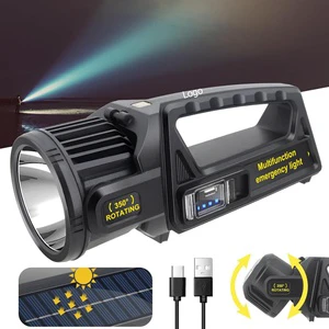 Solar Garden Light IP65 Stainless Steel Rechargeable Flashlight High Lumen LED Searchlight Portable Handheld Emergency Camping